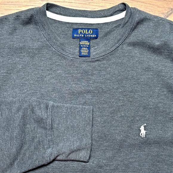 Polo Ralph Lauren Men's XL Gray White Logo Waffle Thermal Sleepwear Shirt Preppy - Picture 1 of 5